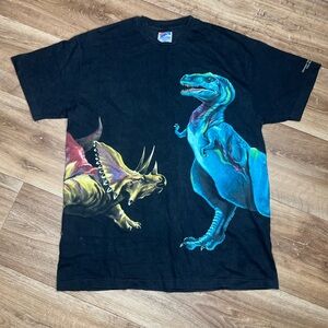 Vintage 90s Harlequin 1994  Nature Graphics T-Shirt TRex and a Triceratop Sz L